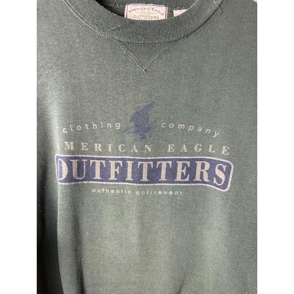 American Eagle Outfitters Sweatshirt Mens L Green Long Sleeve Graphic Pullover